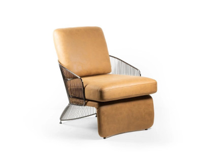 Brown Designer Armchair Leather Upholstered furniture Living room Luxury seating furniture
